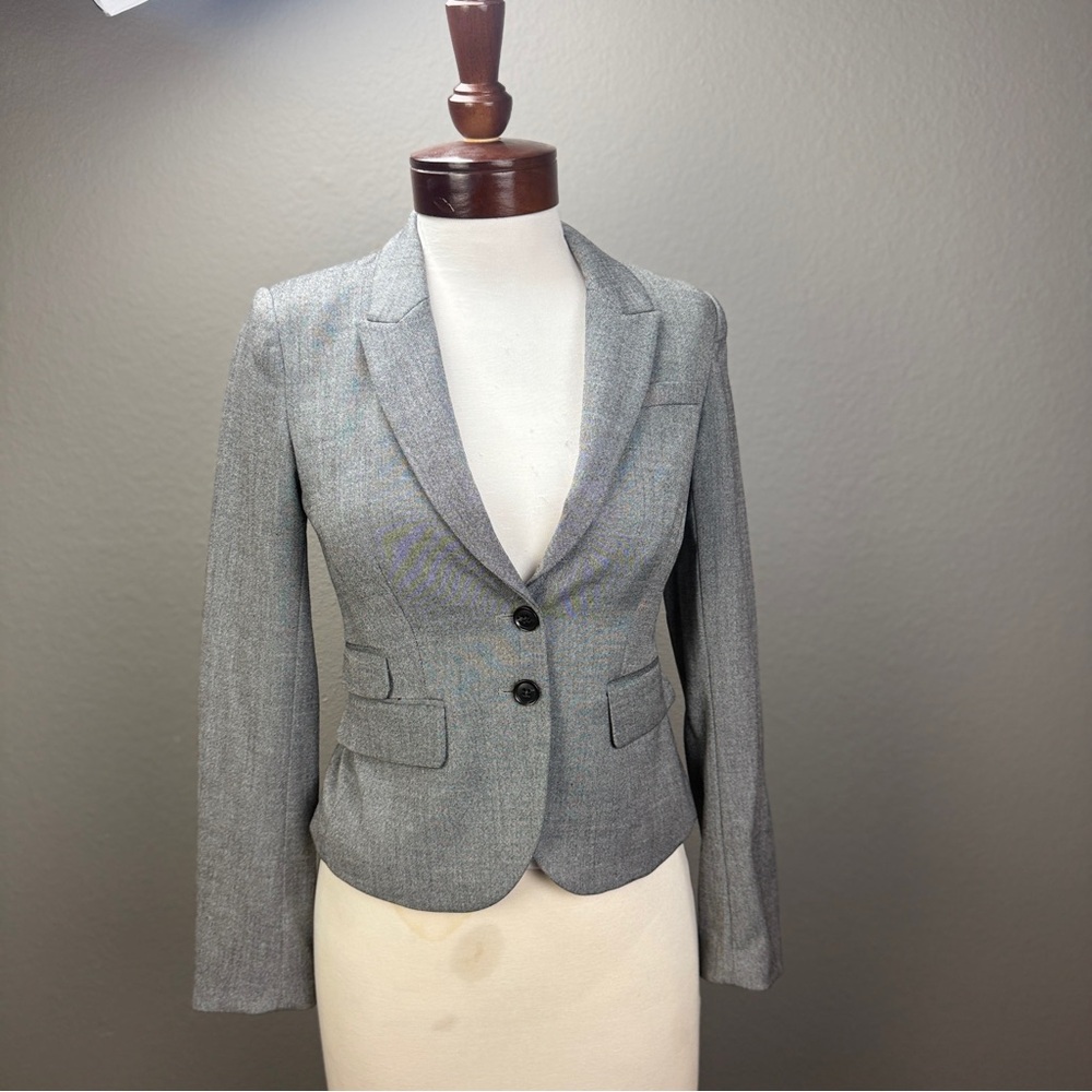 H&M NWT Gray 2 button Fitted Blazer jacket Elbow Patch  Sz 4 Business Corpcore